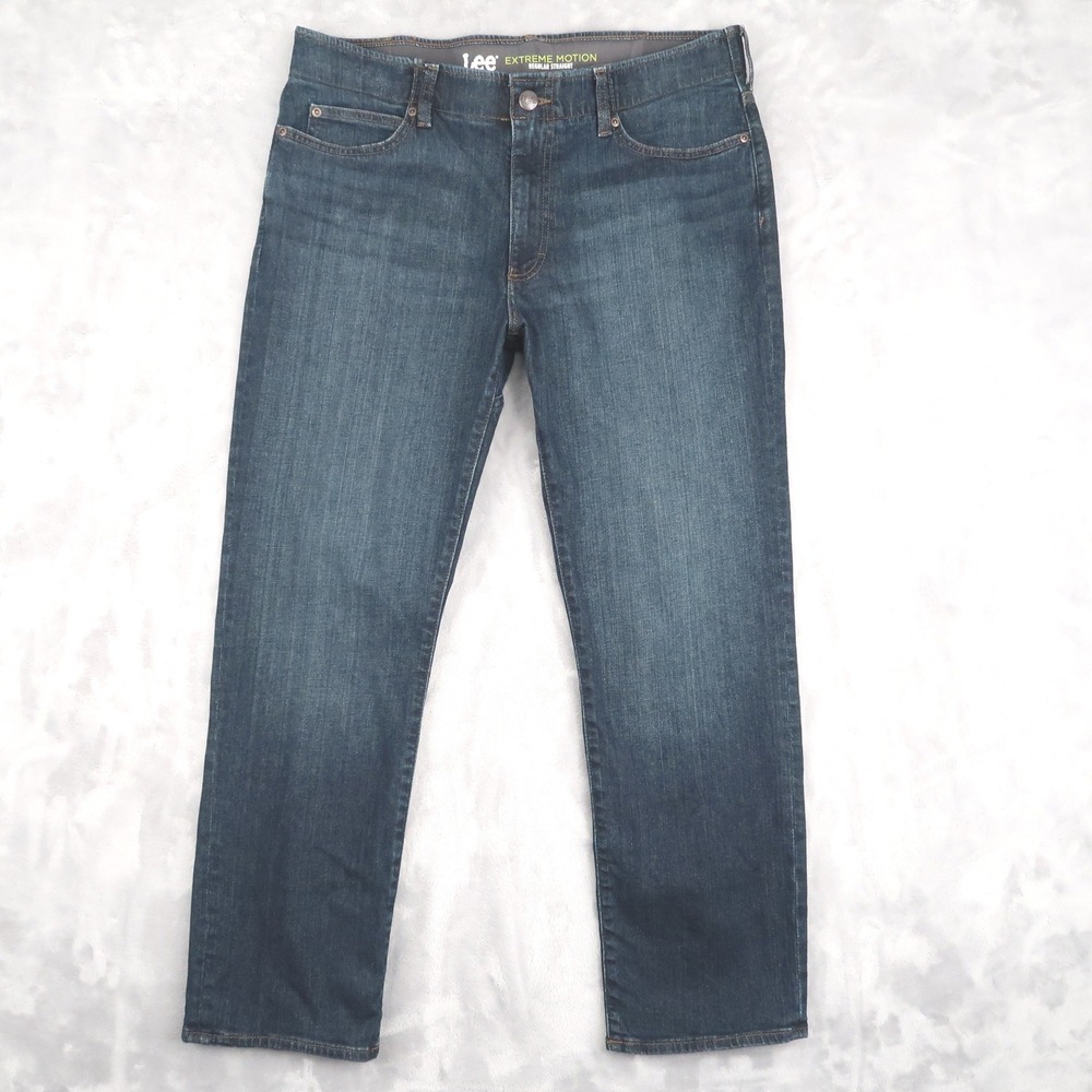 Lee Jeans Mens 38x30 Fit 35x29 Blue Extreme Motion Regular Straight Dark Wash